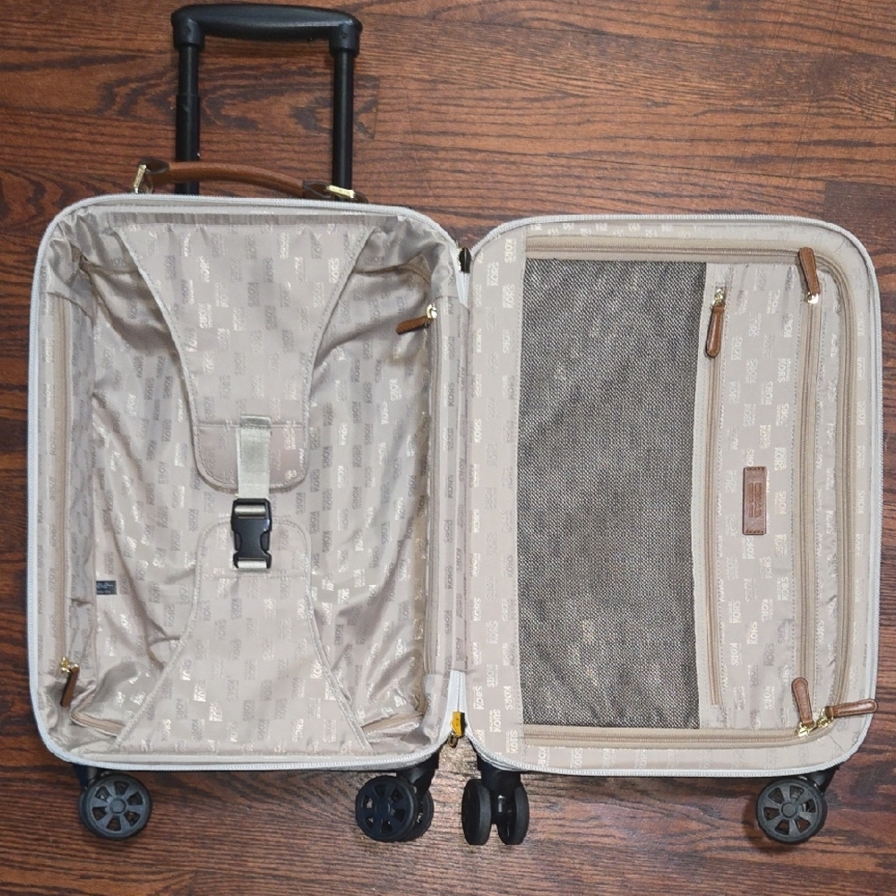 Michael Kors Leather-Trimmed Cream and Brown Monogram Carry-On Suitcase - Picture 4 of 6